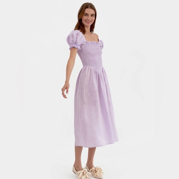 NWT Sleeper Belle Dress Linen Lavender Medium with matching hair tie/bow - Picture 2 of 4